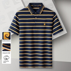Pierre Cardin Men's Yellow Striped Cotton-Poly Stretch Polo P73113071A30